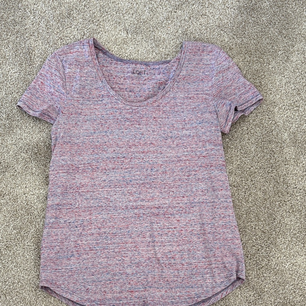 LOFT Women's Short Sleeve Heathered Tee in Pink and Gray